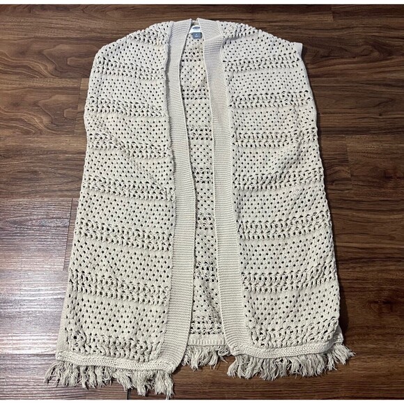 Old Navy Crochet Open-Front Sleeveless Tan Cotton Cardigan Women's Size Medium - Picture 1 of 6